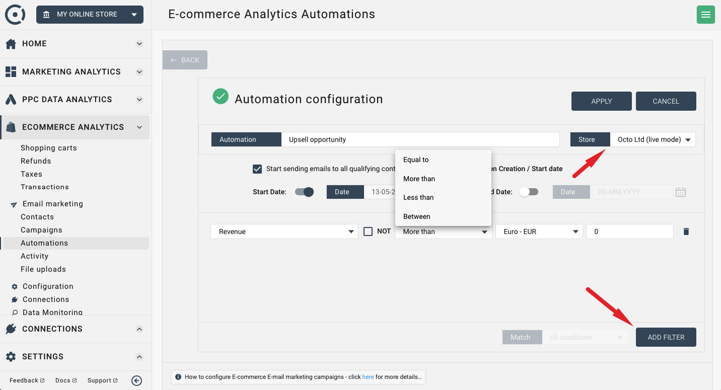 Automation configuration panel