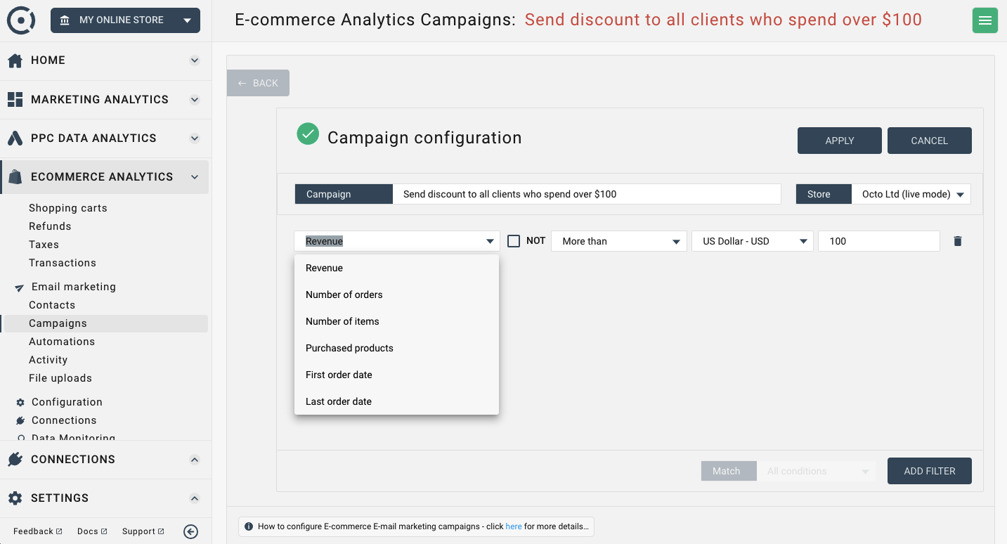 Campaign configuration panel