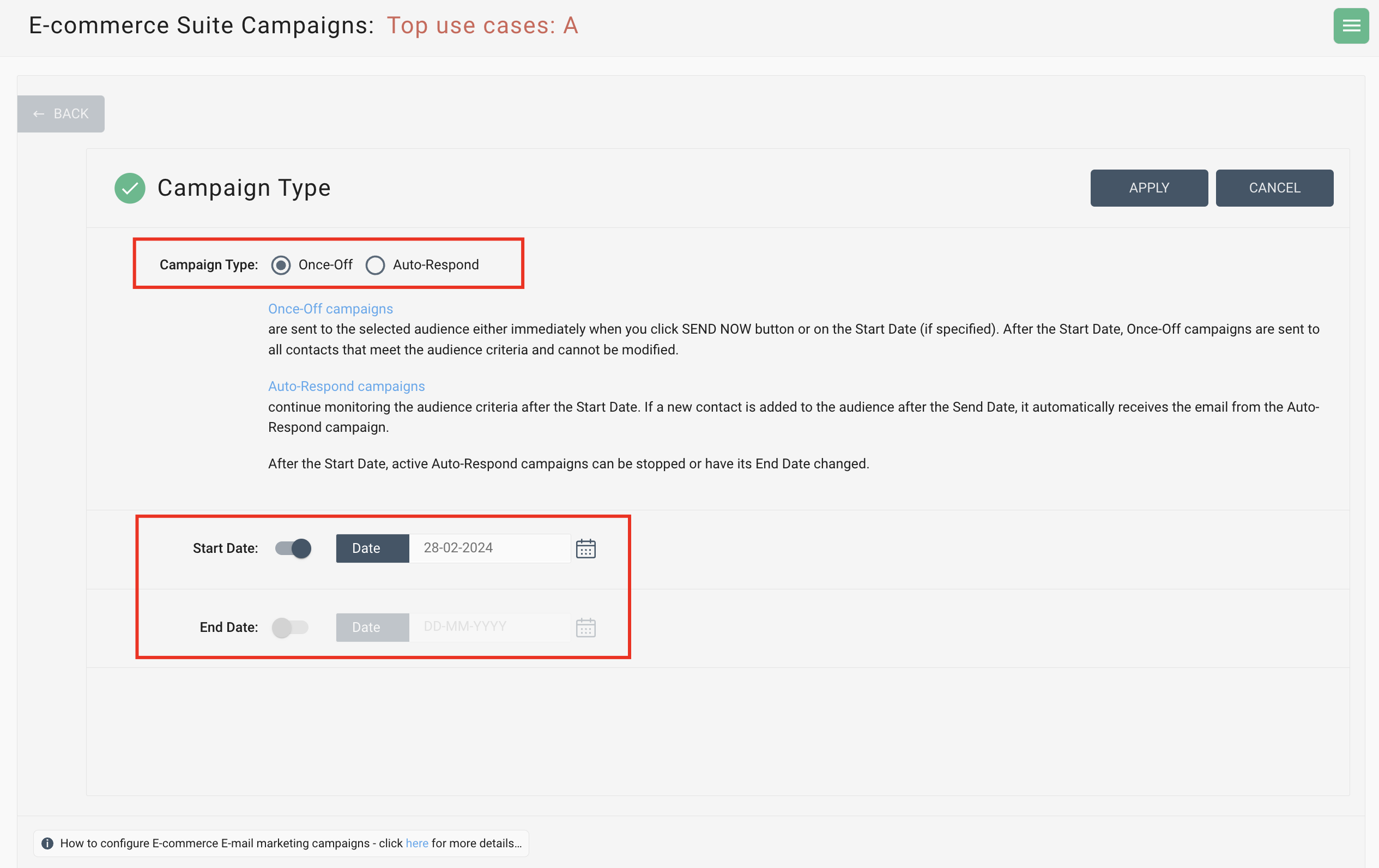 Campaign type configuration