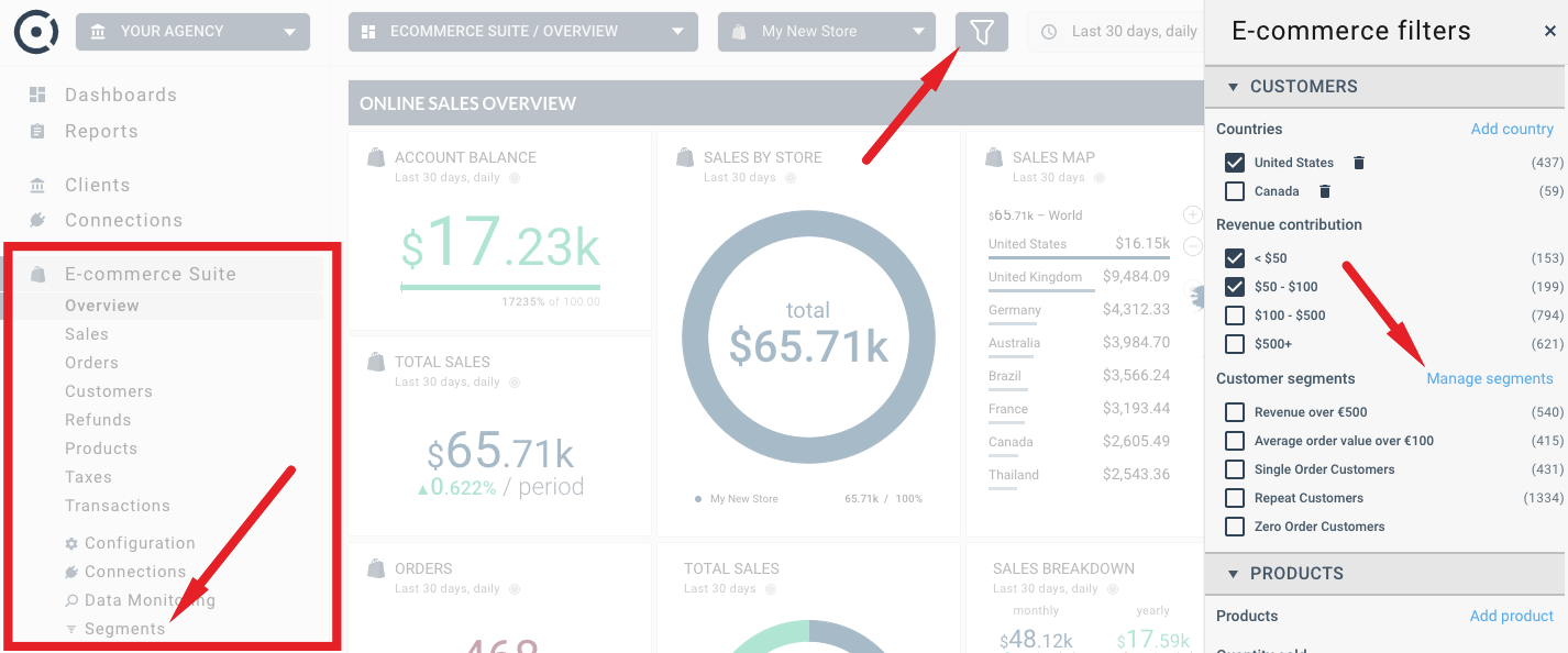 Ecommerce segments in filters in ametrika