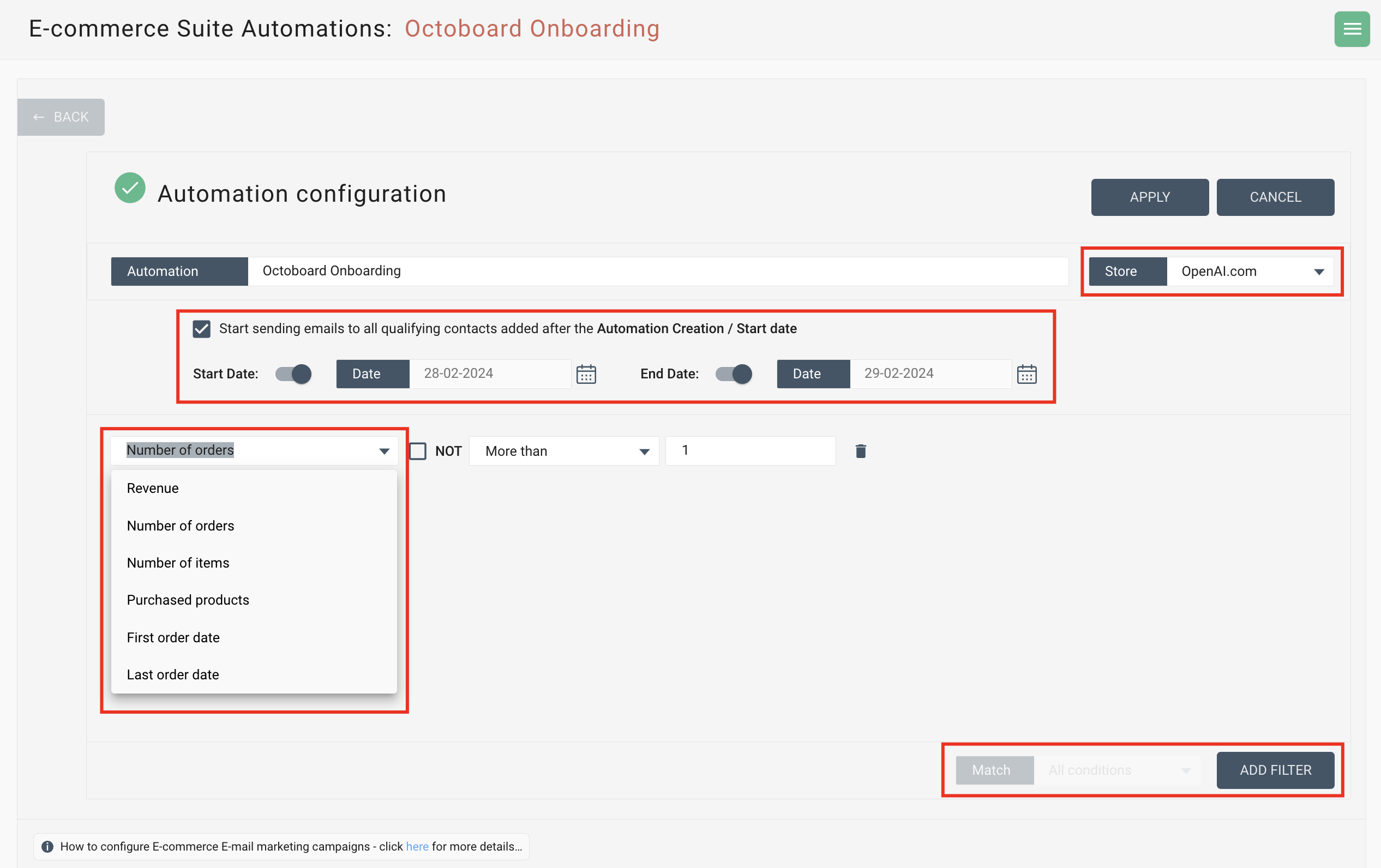 Email automation configuration