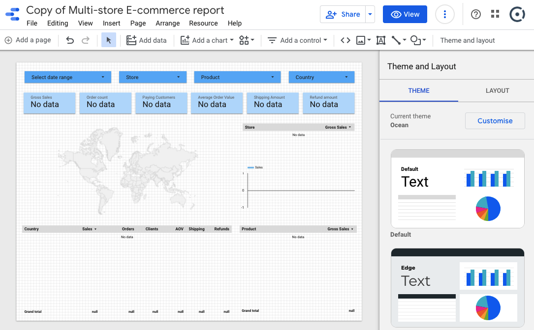 Google data studio empty ecommerce report