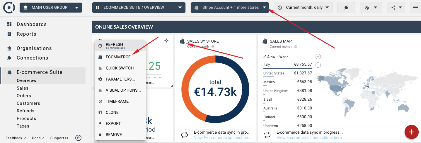 How to change ecommerce suite settings