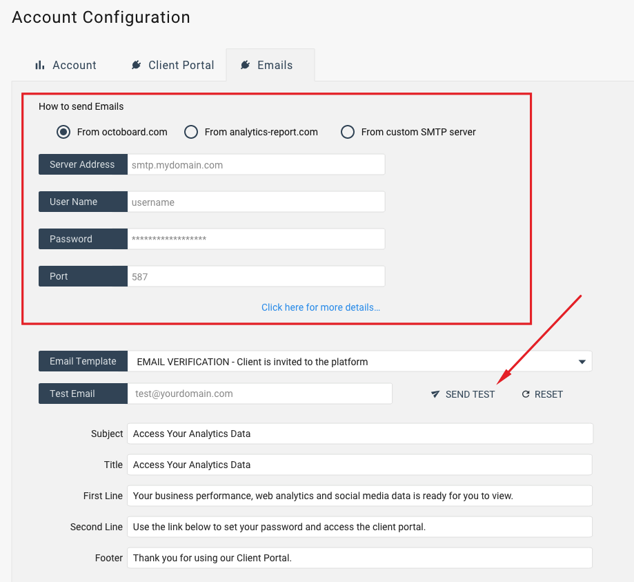 How to configure custom email domain in ametrika