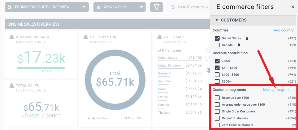 Managing segments in ametrika